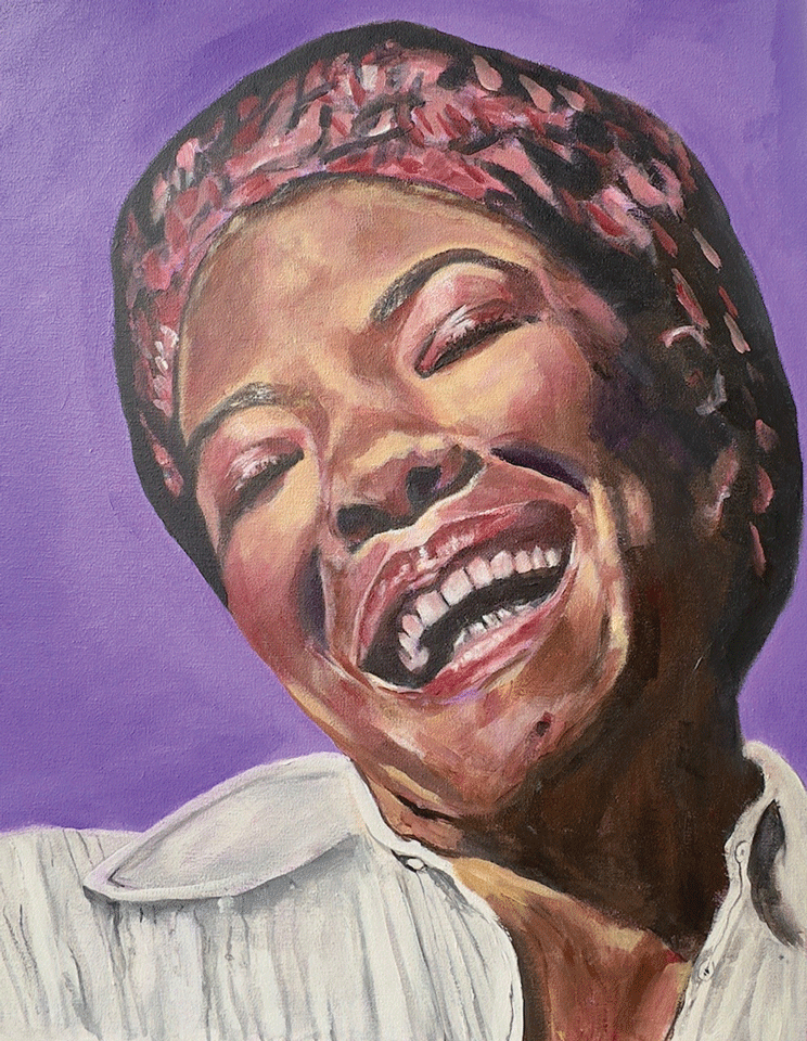 a painting of a woman laughing