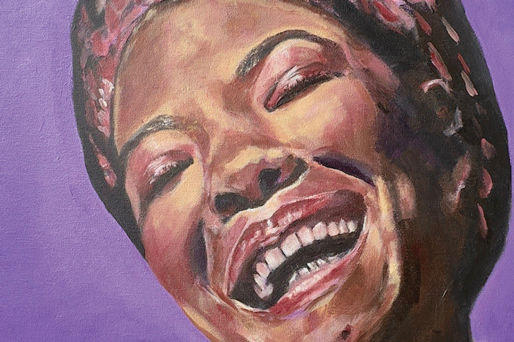 a painting of a woman laughing
