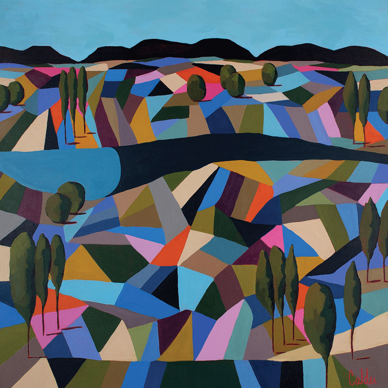 a landscape with trees and hills