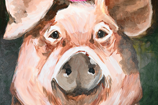 a painting of a pig wearing a party hat
