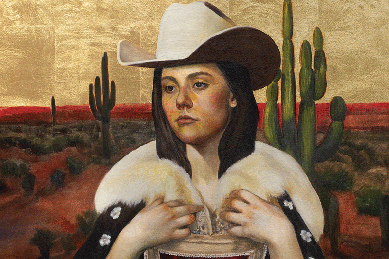 a painting of a woman in a cowboy hat