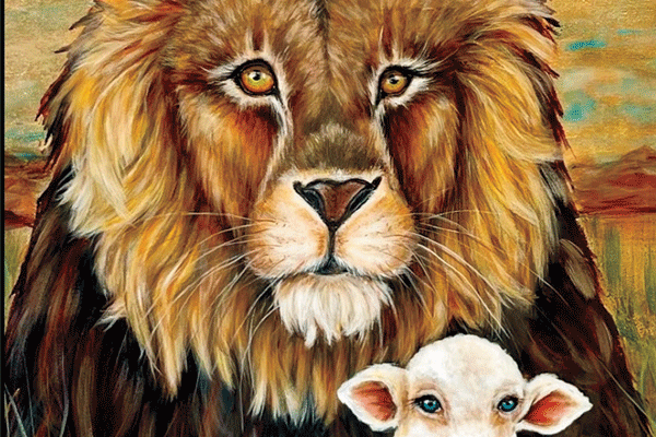 a lion and lamb in a field