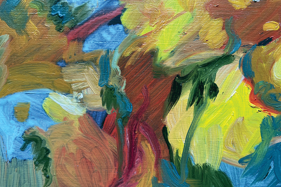 a painting of trees and plants