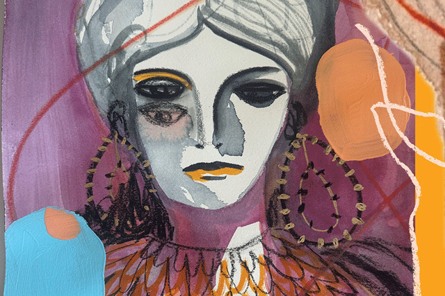 a painting of a woman with large earrings