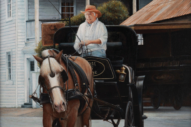 a man driving a horse drawn carriage