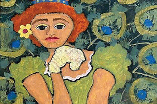 a painting of a woman with a paint can