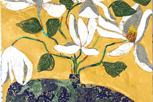 a painting of flowers in a vase