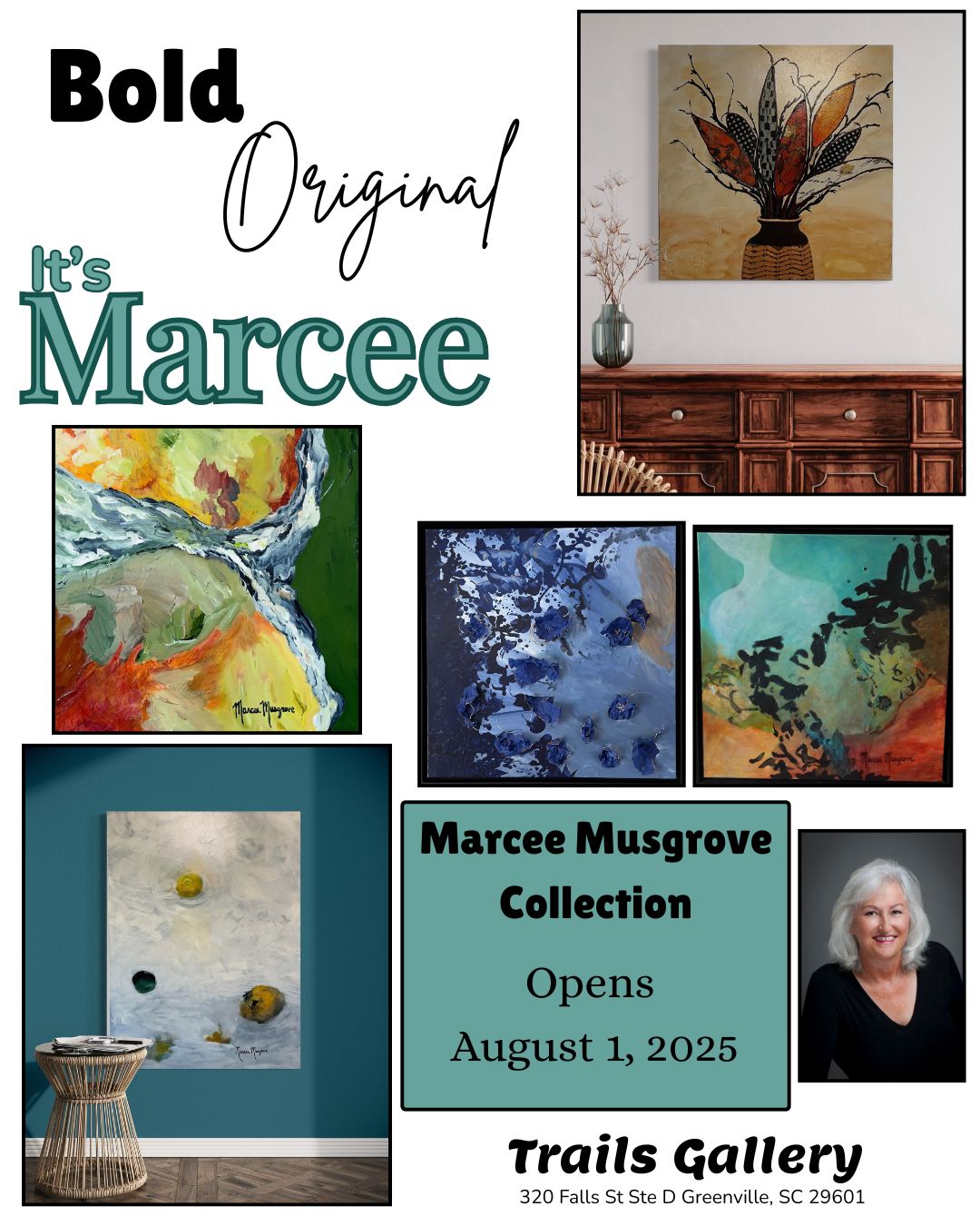 a collage of paintings and a woman