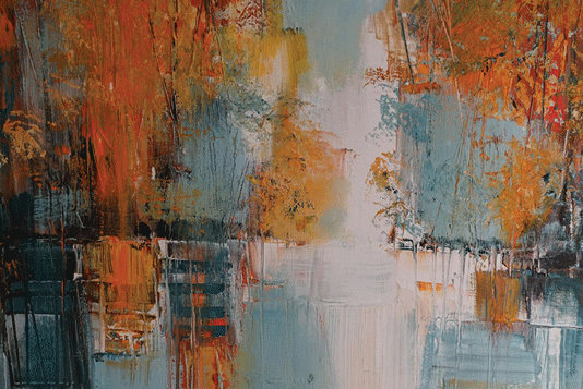 a painting of trees and water