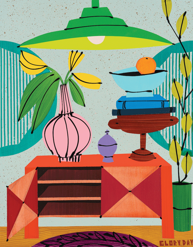 a painting of a vase and bowl on a table