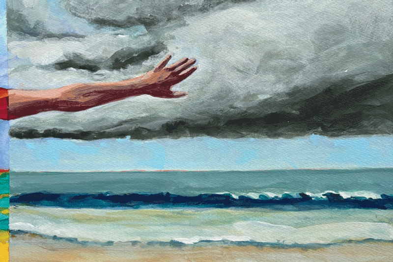 a hand reaching out to the sky
