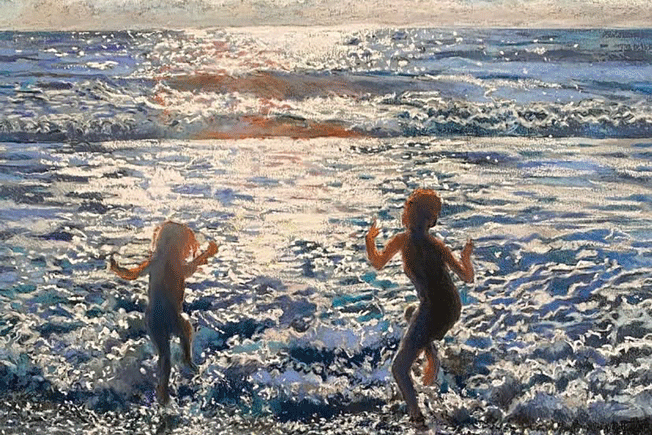 a painting of children playing in the water