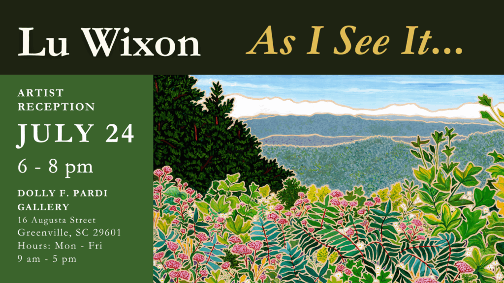 a painting of a landscape with mountains and flowers