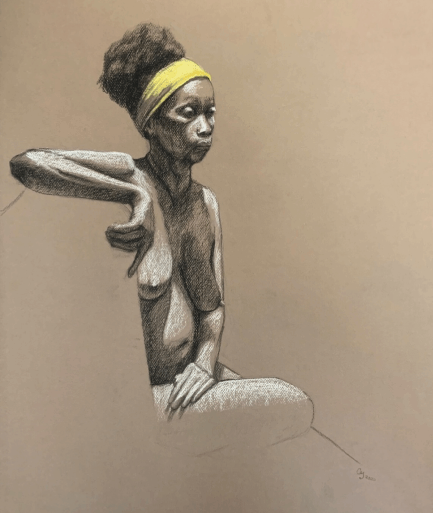 a drawing of a woman