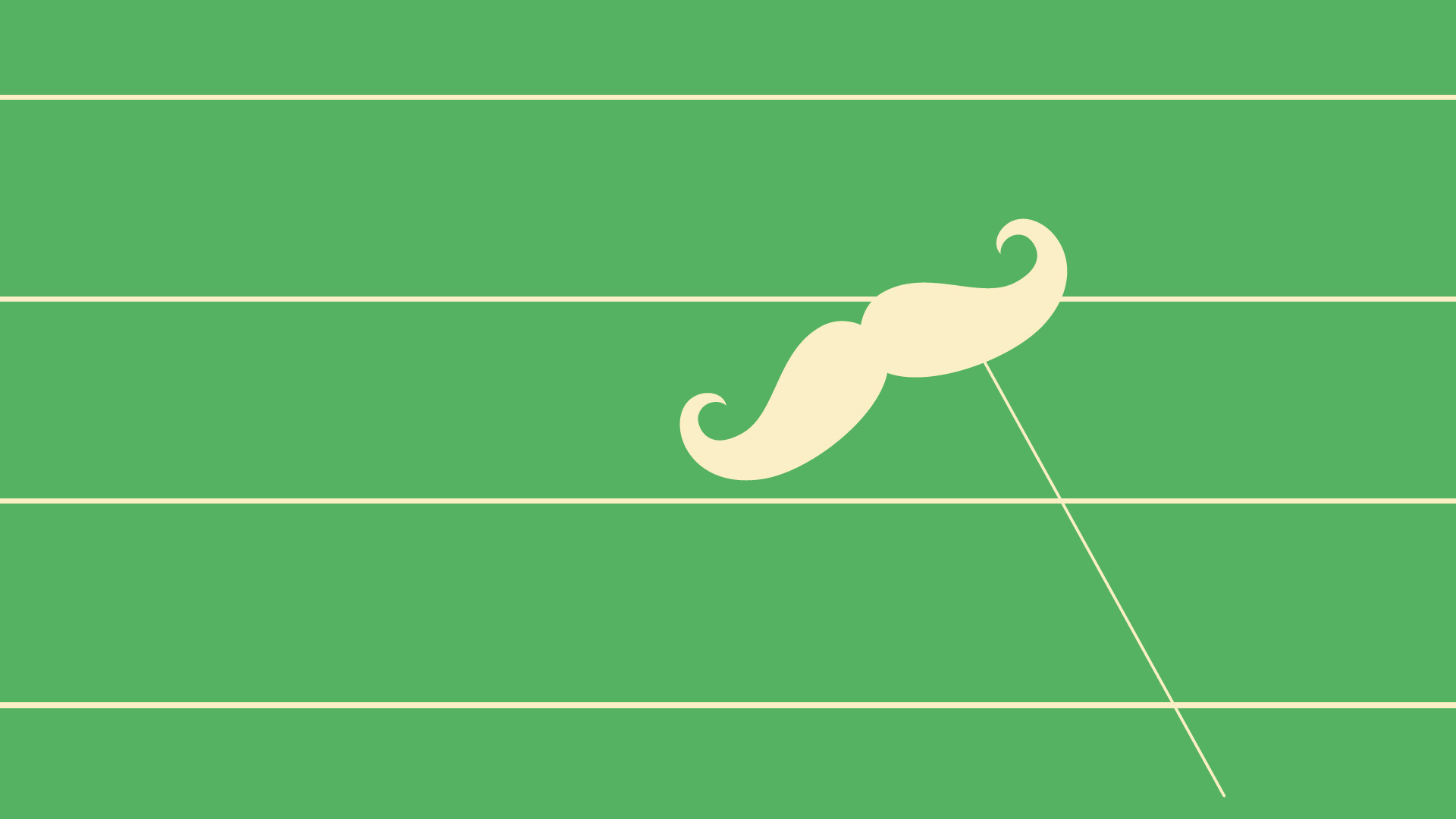 a white mustache on a stick on a green background