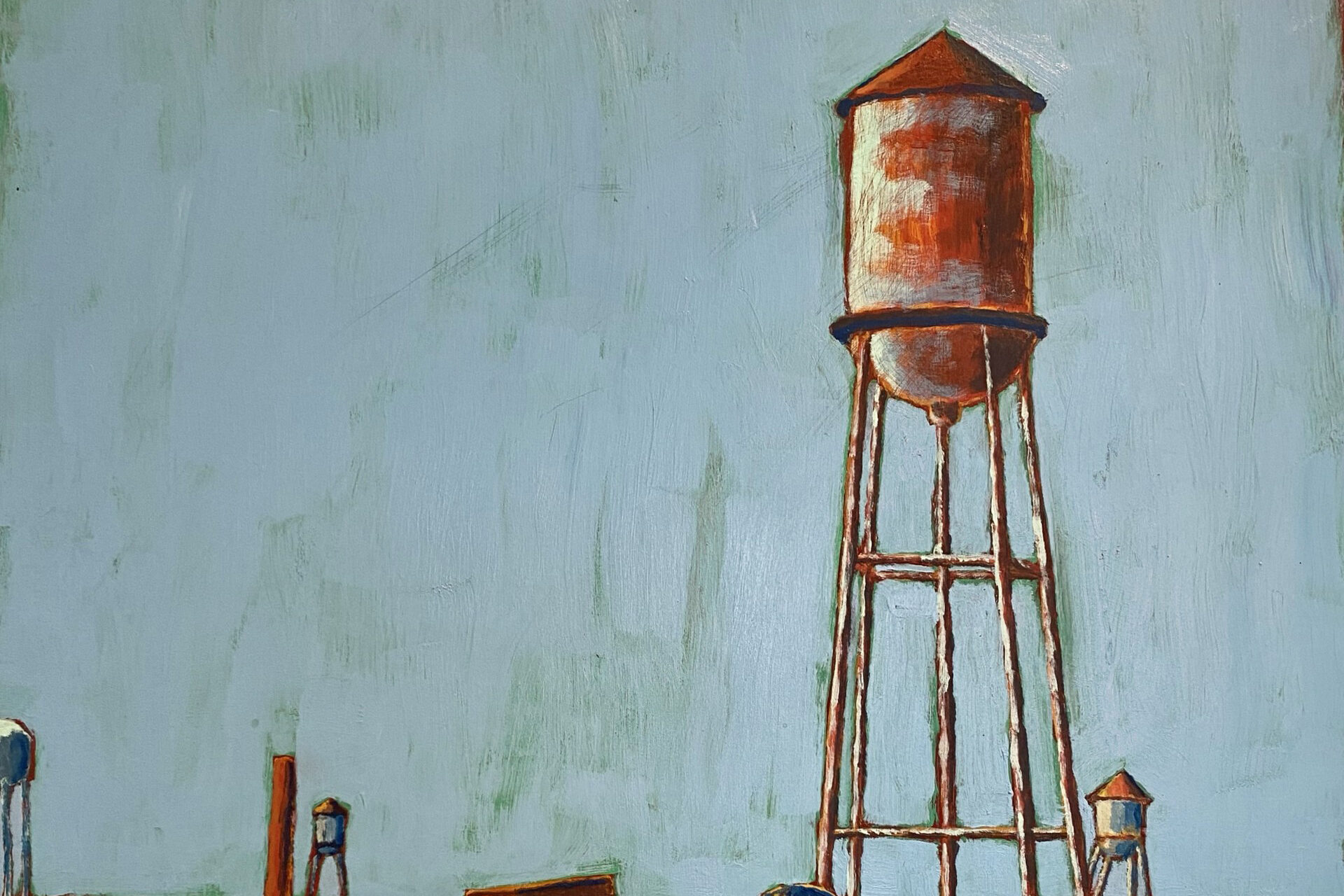 a water tower on a blue background