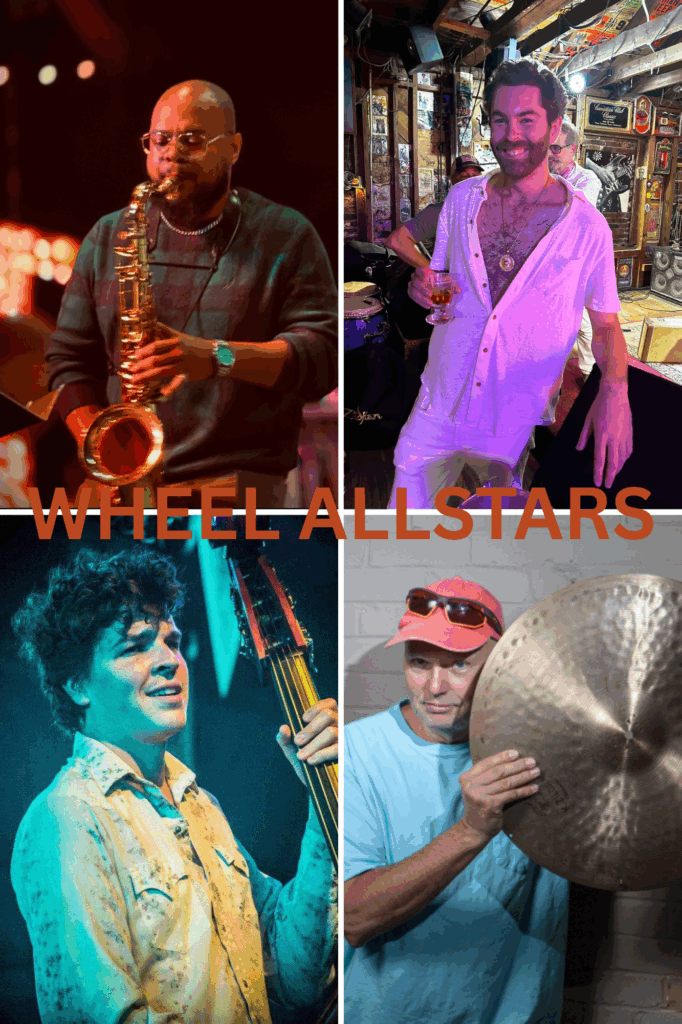 a collage of a man playing a musical instrument