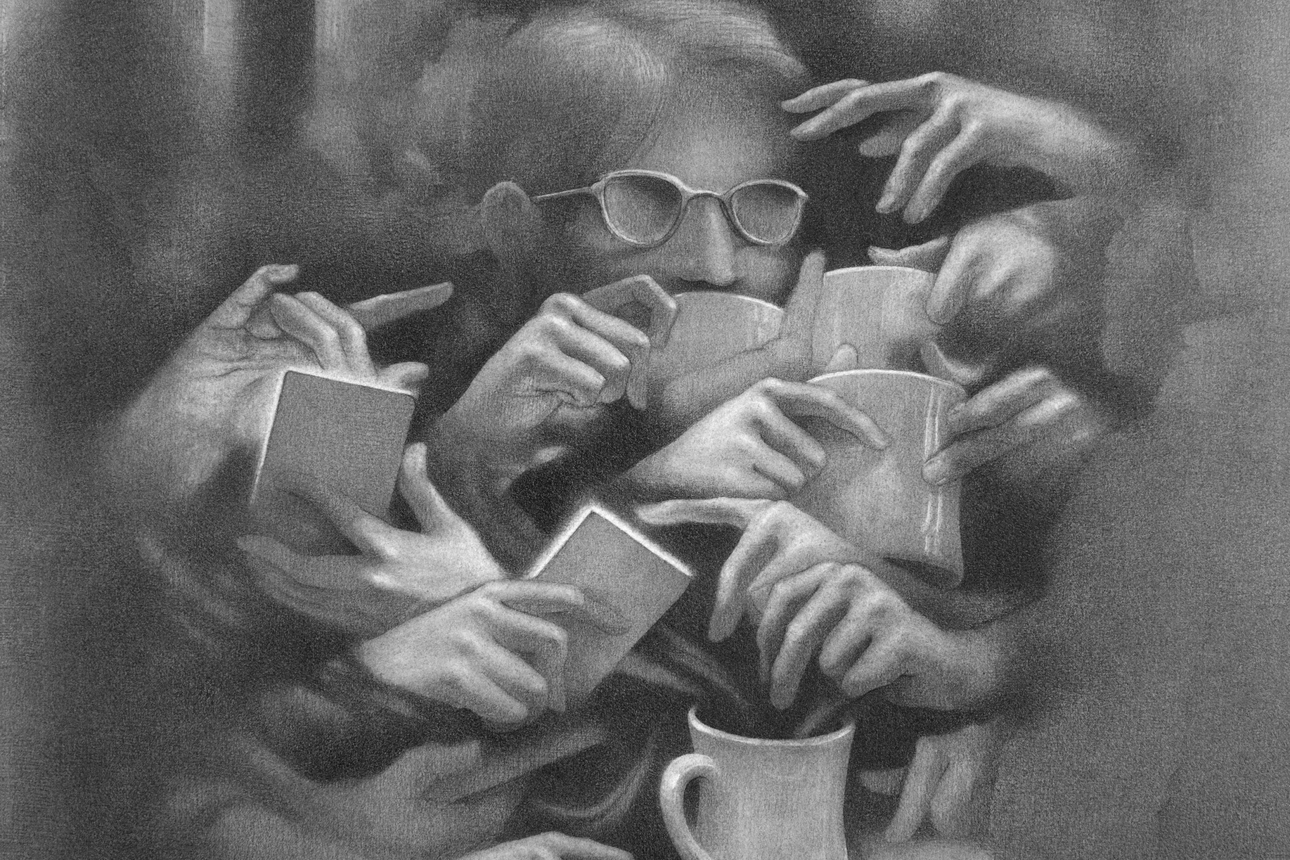 a group of people holding books
