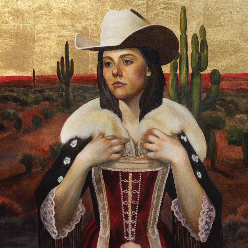 a painting of a woman in a cowboy hat