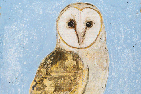 a painting of a white and brown owl