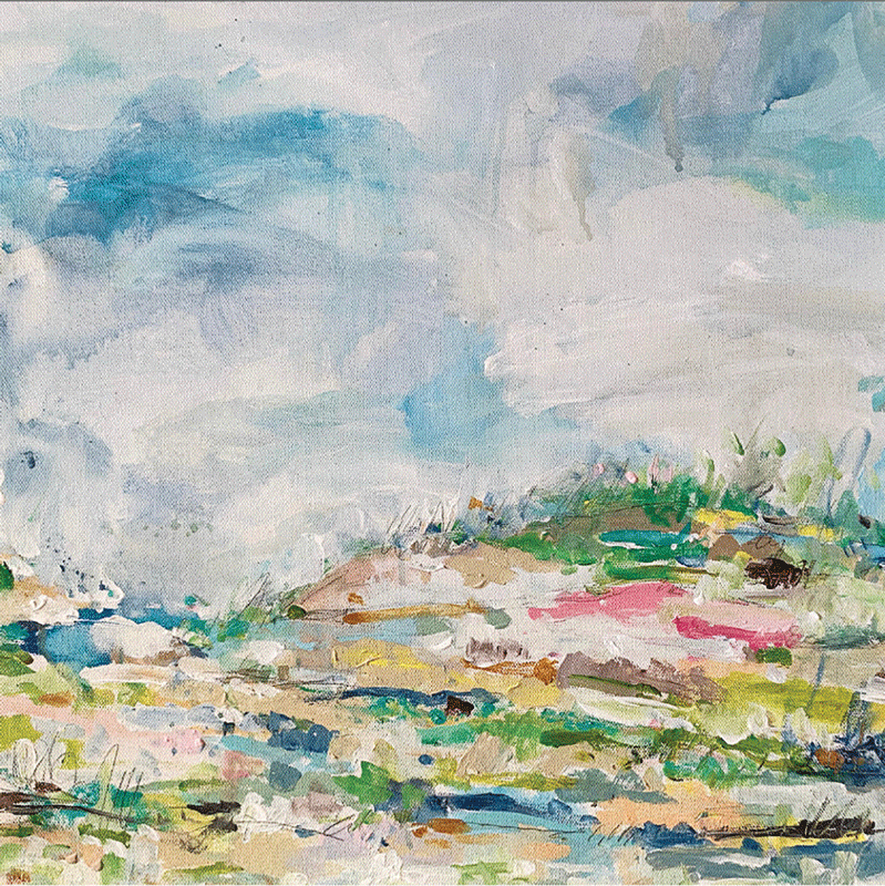 a painting of a hill with flowers
