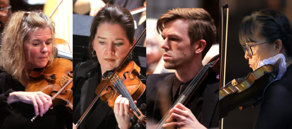 a man and woman playing violin
