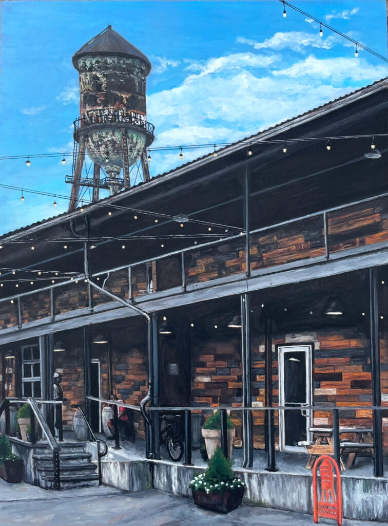 a building with a water tower