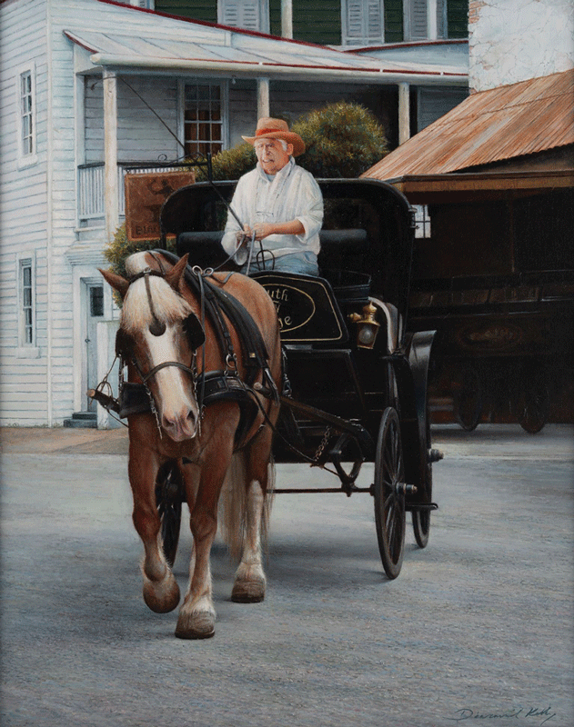 a man driving a horse drawn carriage