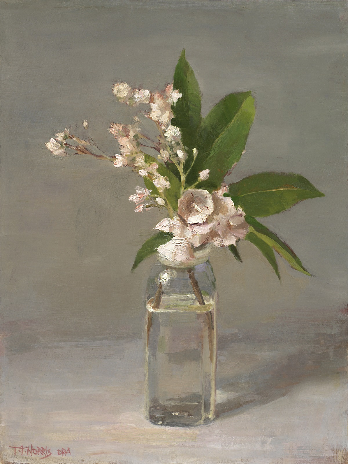 a painting of flowers in a glass vase