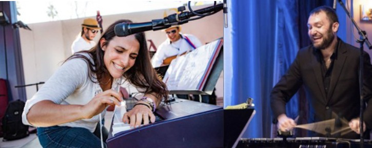 a woman playing a piano