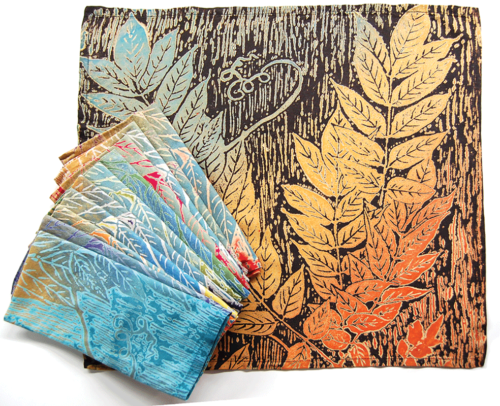 a colorful fabric with leaves on it