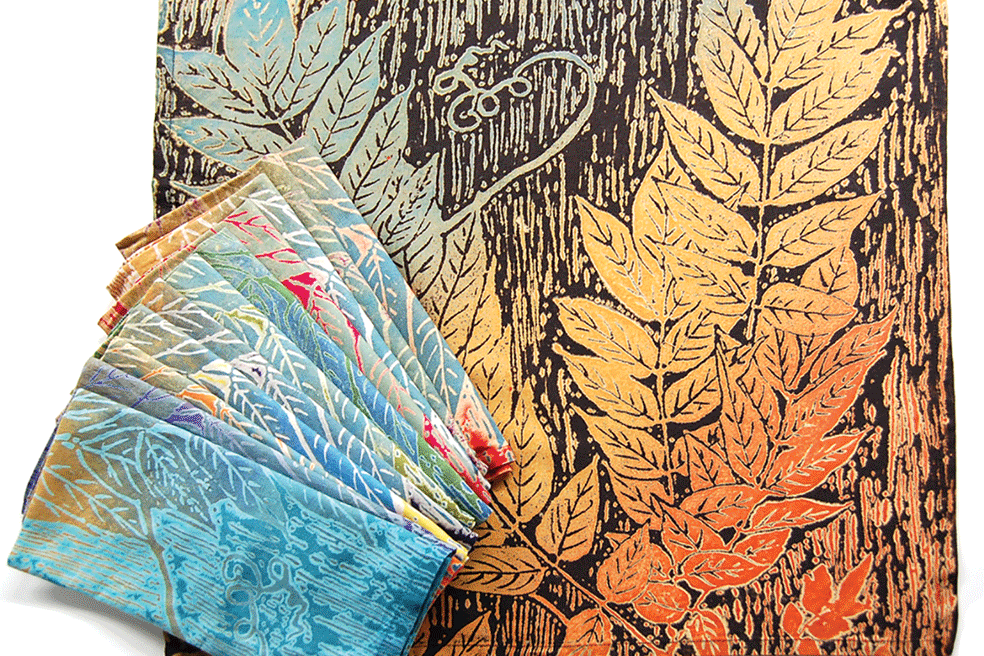 a stack of colorful fabric