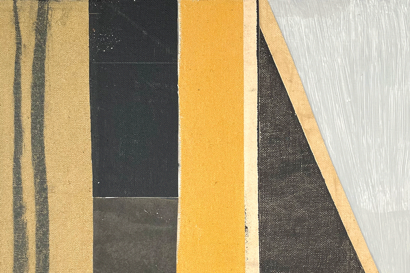 a piece of art with yellow and black stripes