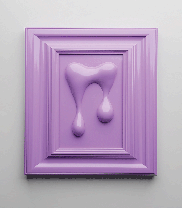 a purple picture frame with a drop of paint on it