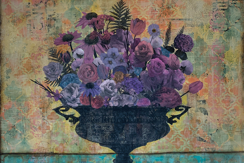 a painting of flowers in a vase