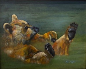 a painting of a bear and a cub