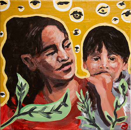 a painting of a woman and a boy
