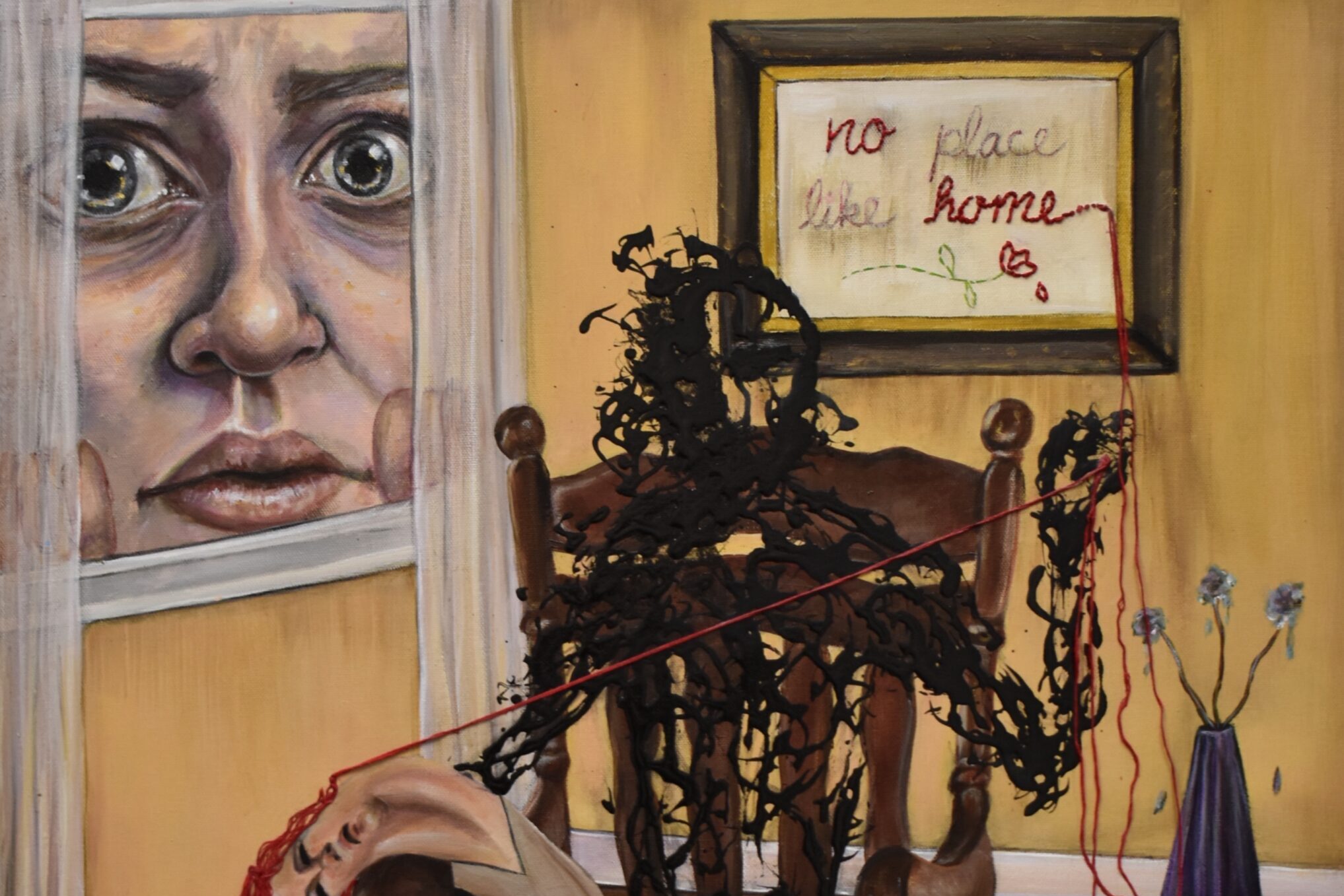 a painting of a person holding a string