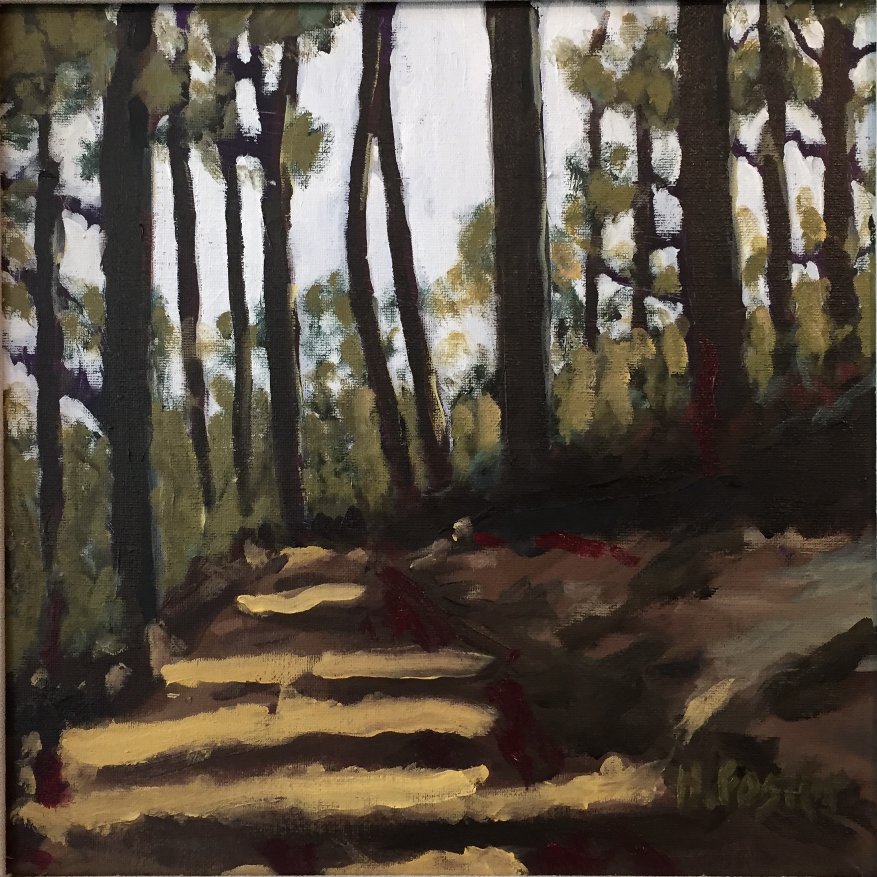 a painting of a path in the woods