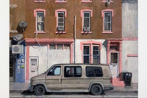 a van parked on the side of a street