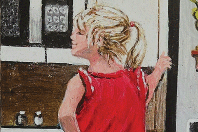 a child in a red dress