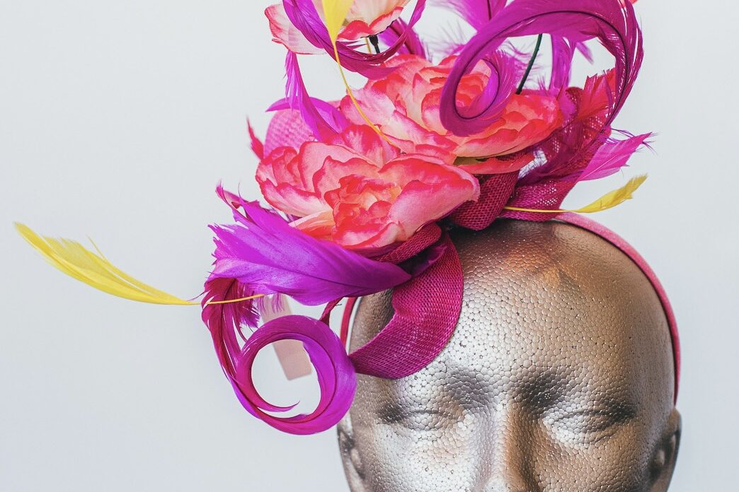 Colorful floral headpiece with feathers