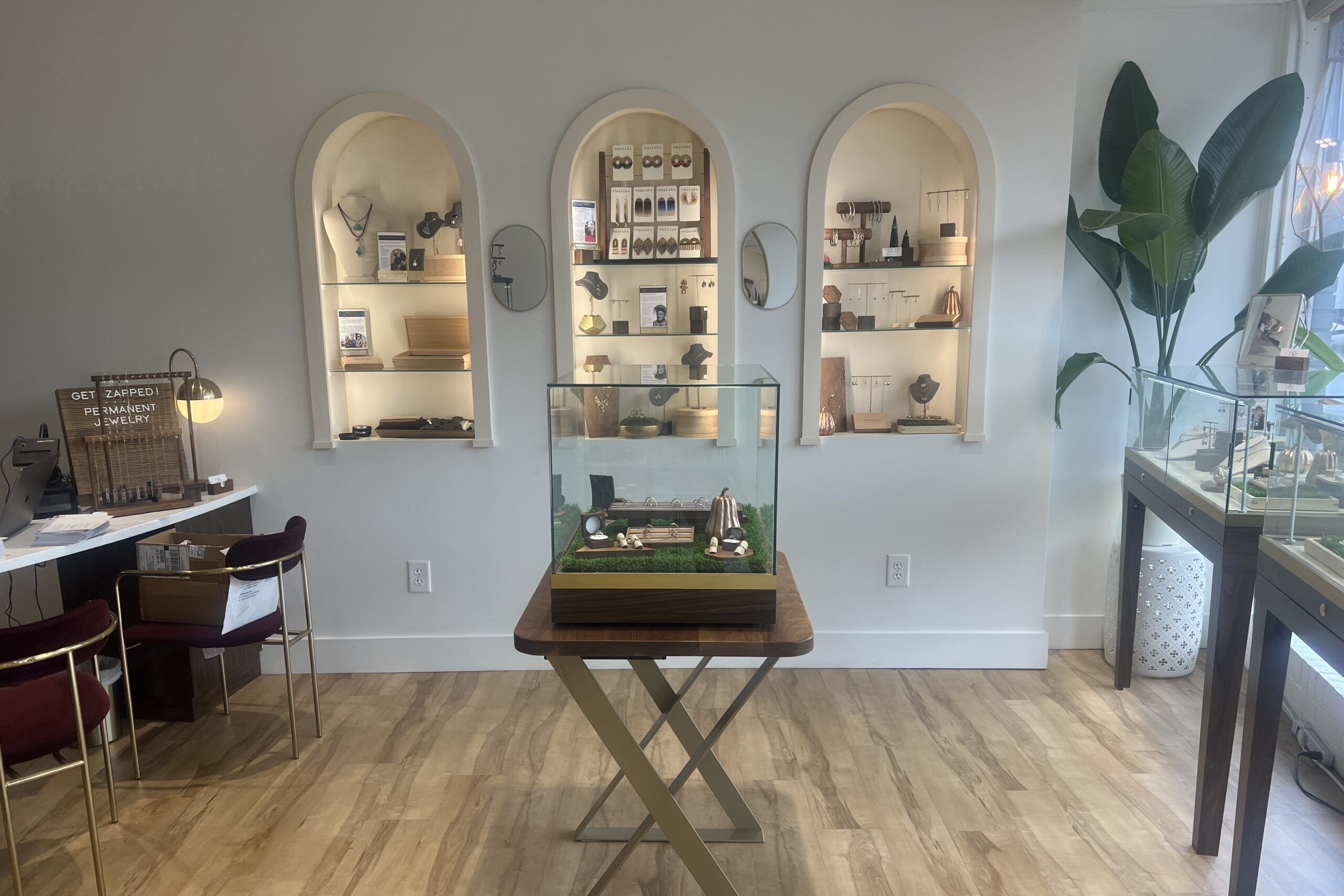 Jewelry display in modern boutique