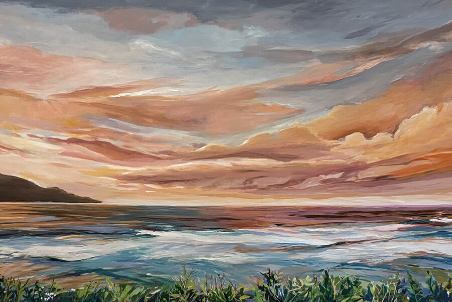 Vibrant sunset over tranquil ocean