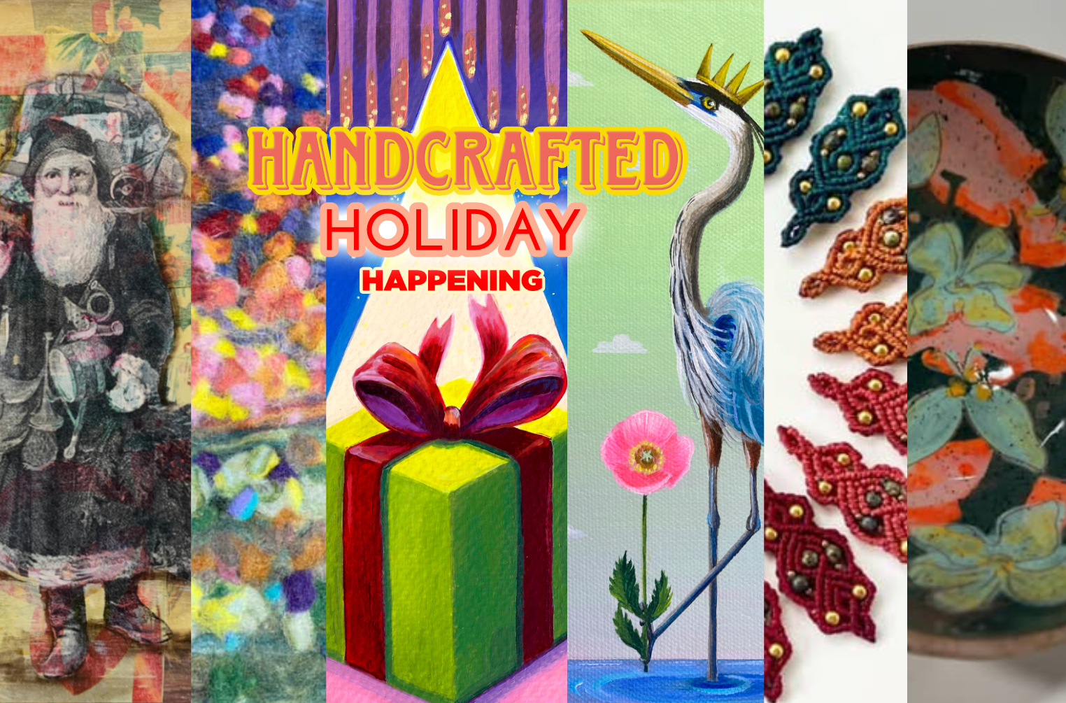 Colorful handcrafted holiday art display