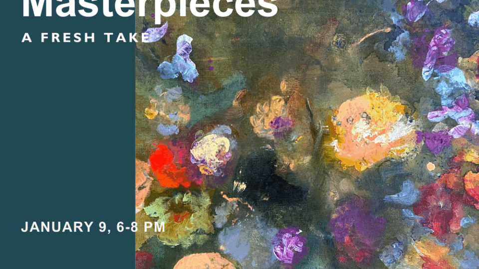 Art event announcement with floral design