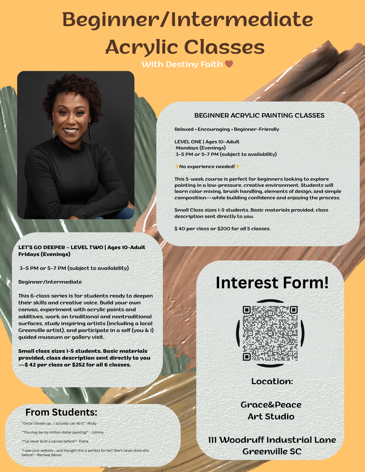 Acrylic painting class advertisement.