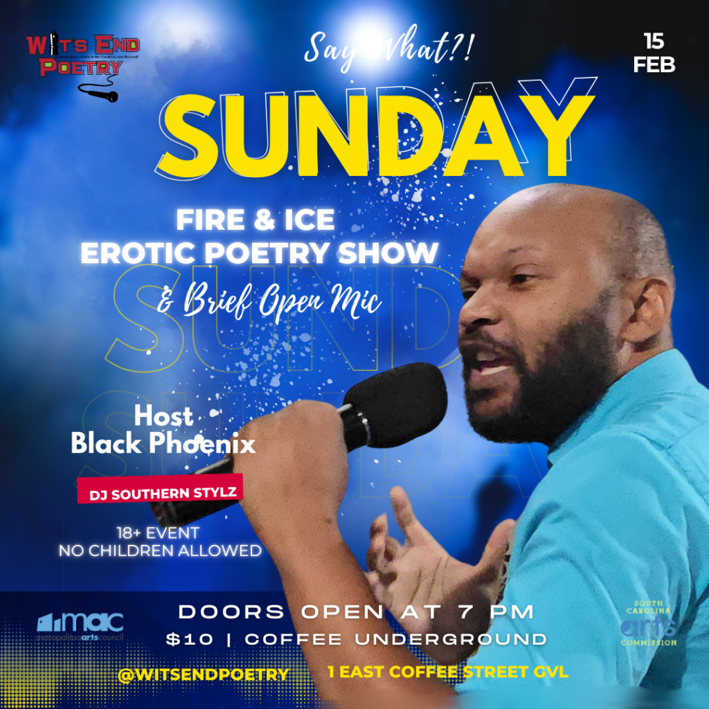 Poetry event flyer with details