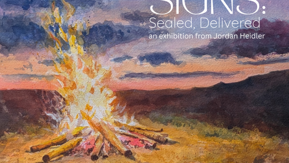 Campfire painting with sunset background