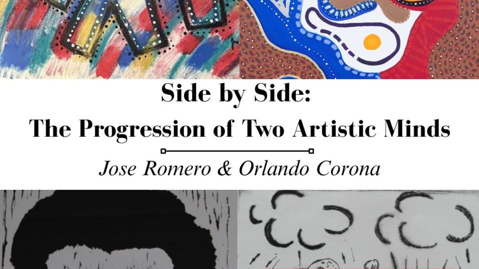 Art exhibit featuring two artists' works.